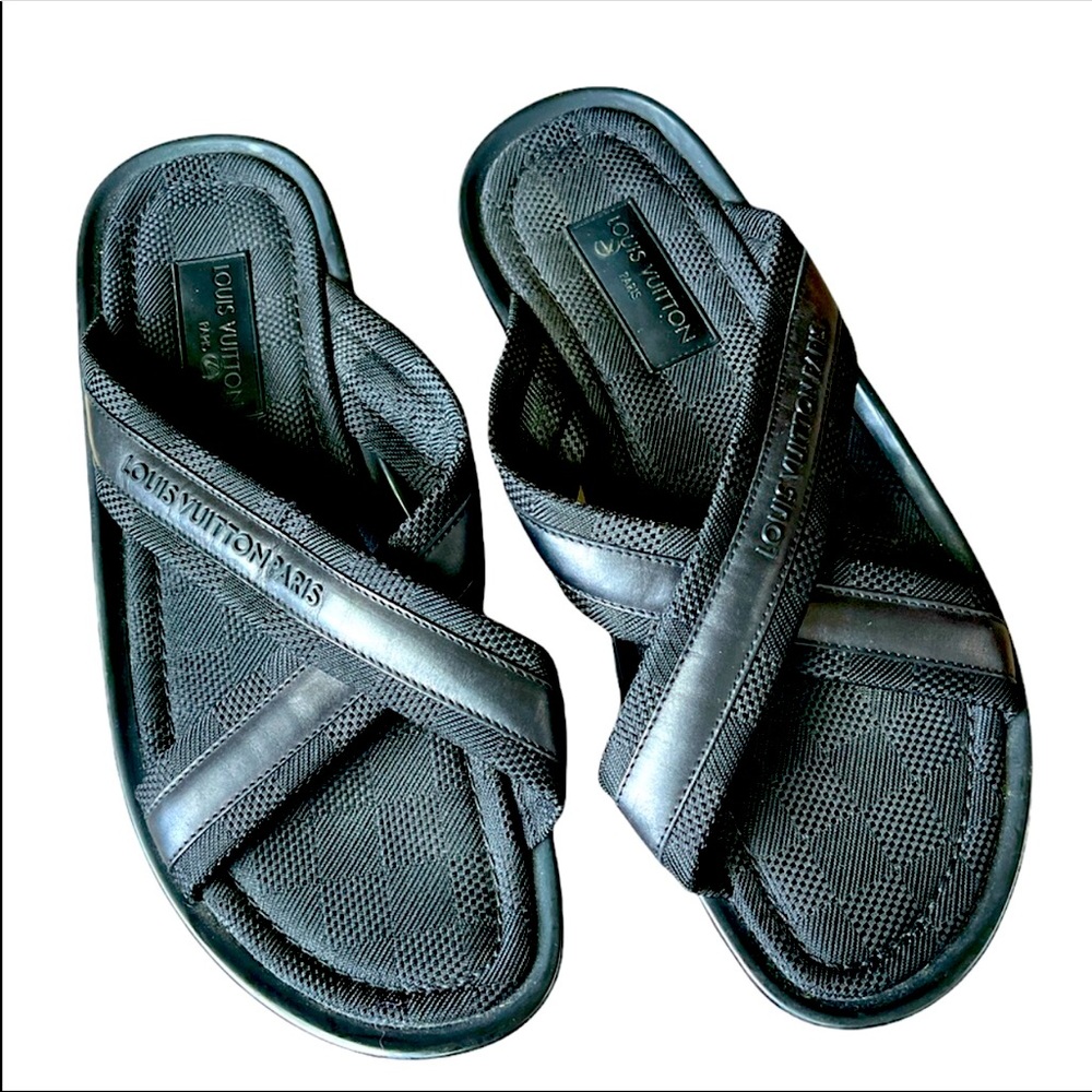Louis Vuitton Black Damier Thong Sandals